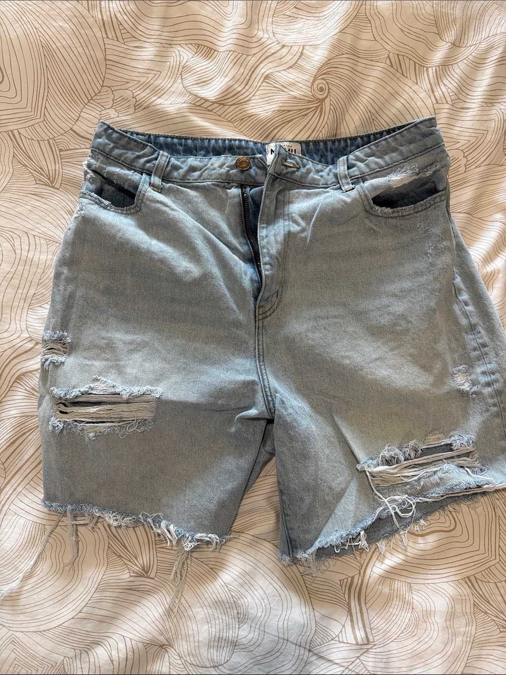 Show Me Your MuMu Light Blue Distressed Denim Jorts 31